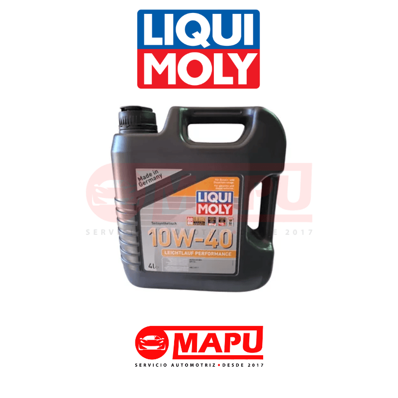 Imagen de ACEITE LIQUI MOLY LEICHTLAUF PERFORMANCE 10W40 4LT ofrece lubricación antifricción eficiente con protección antidesgaste para motores gasolina y diésel.